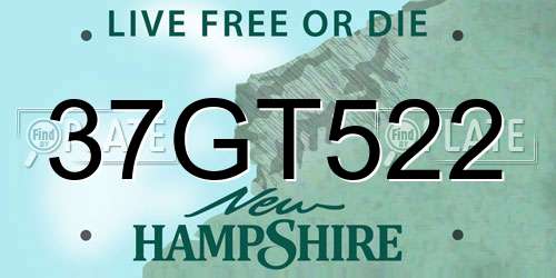 37GT522 New Hampshire License Plate