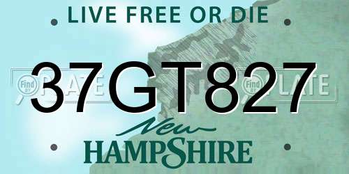 37GT827 New Hampshire License Plate