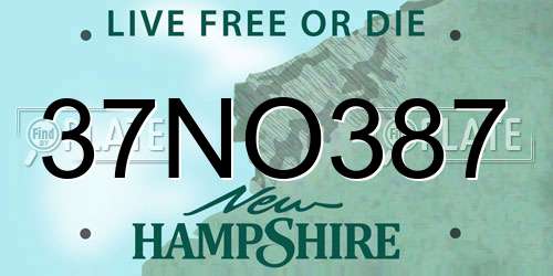 37NO387 New Hampshire License Plate