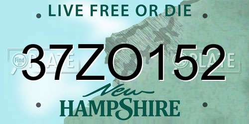 37ZO152 New Hampshire License Plate