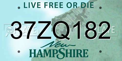 37ZQ182 New Hampshire License Plate