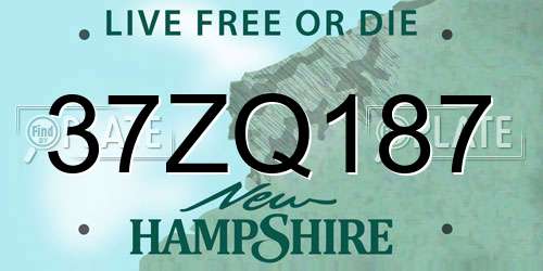 37ZQ187 New Hampshire License Plate