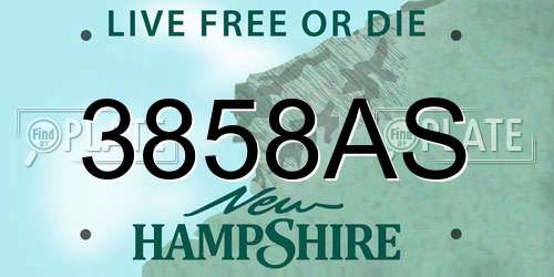 3858AS New Hampshire License Plate