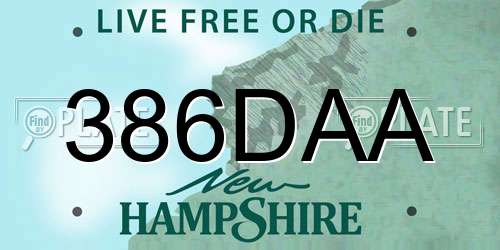 386DAA New Hampshire License Plate