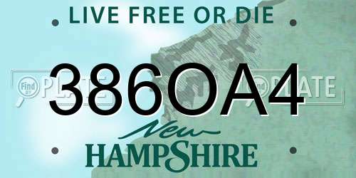 386OA4 New Hampshire License Plate