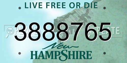 3888765 New Hampshire License Plate