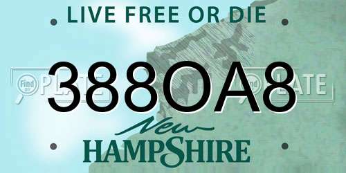 388OA8 New Hampshire License Plate