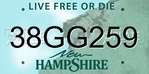 38GG259 New Hampshire License Plate