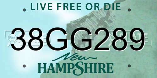 38GG289 New Hampshire License Plate