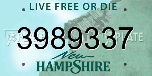 3989337 New Hampshire License Plate