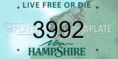 3992 New Hampshire License Plate