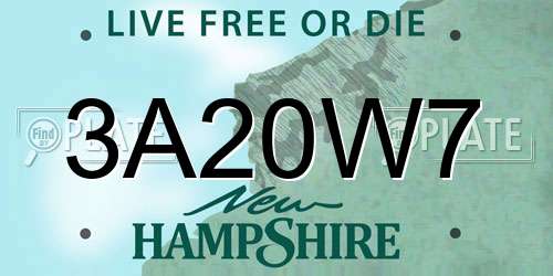 3A20W7 New Hampshire License Plate