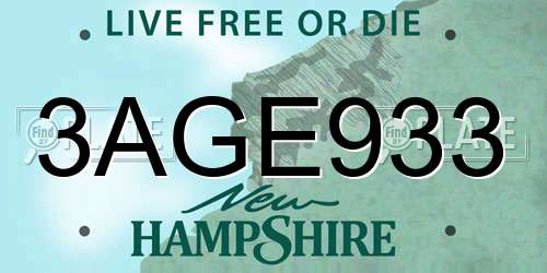 3AGE933 New Hampshire License Plate