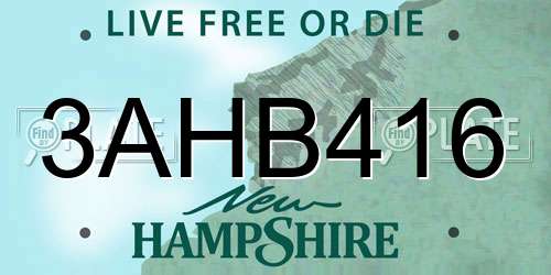 3AHB416 New Hampshire License Plate