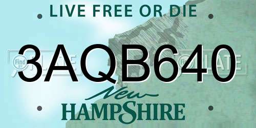 3AQB640 New Hampshire License Plate