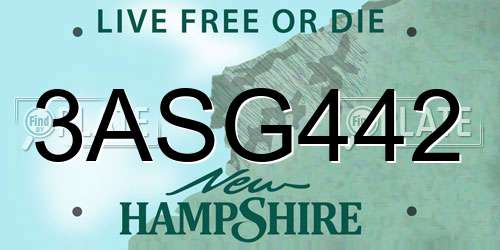 3ASG442 New Hampshire License Plate