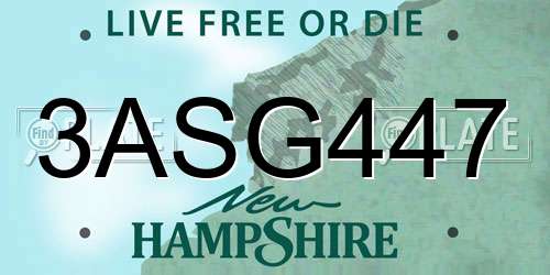 3ASG447 New Hampshire License Plate