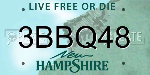 3BBQ48 New Hampshire License Plate