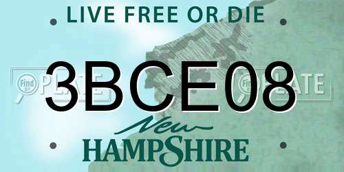 3BCE08 New Hampshire License Plate
