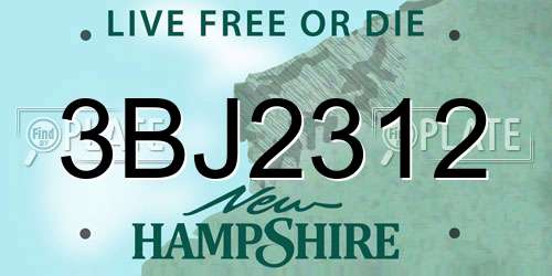 3BJ2312 New Hampshire License Plate
