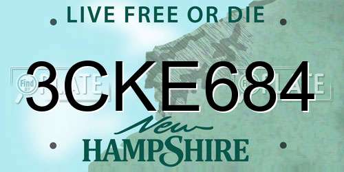 3CKE684 New Hampshire License Plate