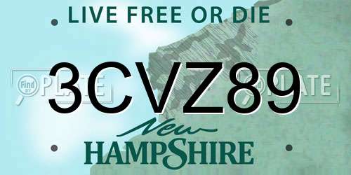 3CVZ89 New Hampshire License Plate