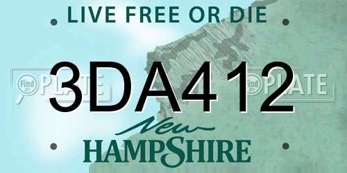 3DA412 New Hampshire License Plate