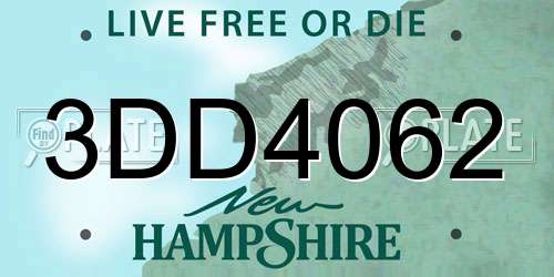 3DD4062 New Hampshire License Plate