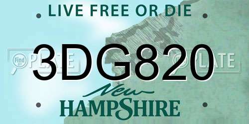 3DG820 New Hampshire License Plate