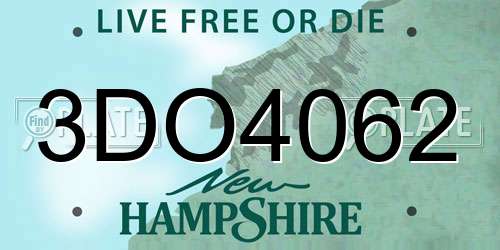 3DO4062 New Hampshire License Plate