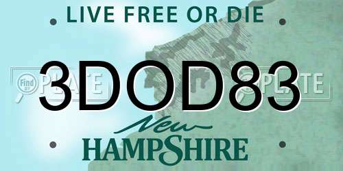 3DOD83 New Hampshire License Plate