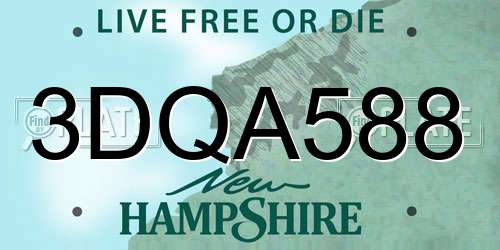 3DQA588 New Hampshire License Plate