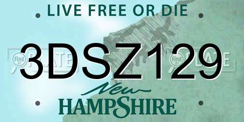 3DSZ129 New Hampshire License Plate
