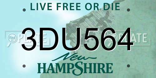 3DU564 New Hampshire License Plate