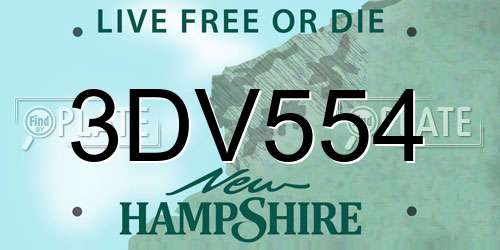 3DV554 New Hampshire License Plate