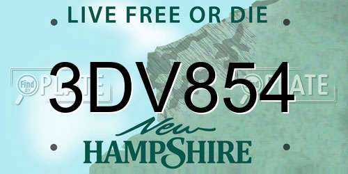 3DV854 New Hampshire License Plate