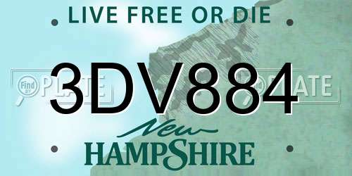 3DV884 New Hampshire License Plate