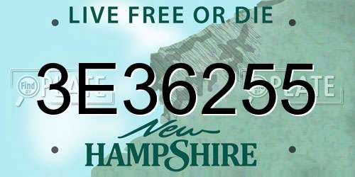 3E36255 New Hampshire License Plate