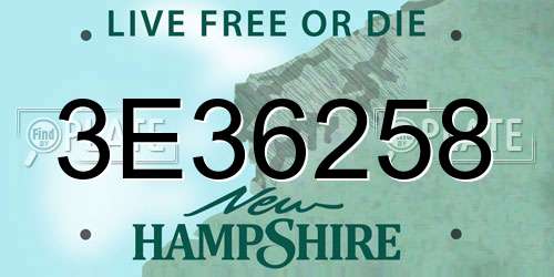 3E36258 New Hampshire License Plate