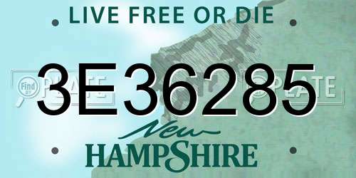 3E36285 New Hampshire License Plate