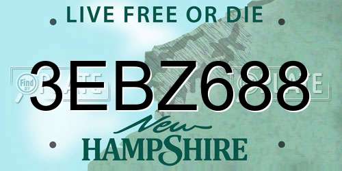 3EBZ688 New Hampshire License Plate