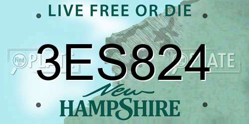 3ES824 New Hampshire License Plate