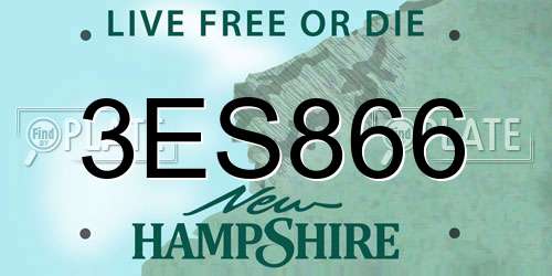 3ES866 New Hampshire License Plate