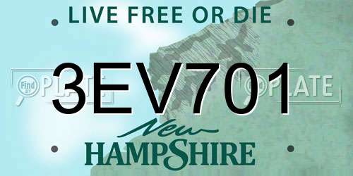 3EV701 New Hampshire License Plate