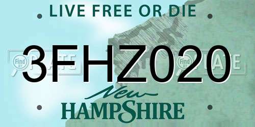 3FHZ020 New Hampshire License Plate