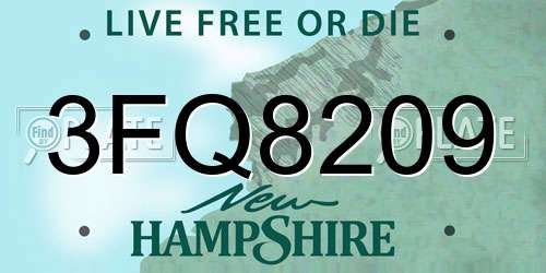 3FQ8209 New Hampshire License Plate