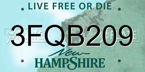 3FQB209 New Hampshire License Plate