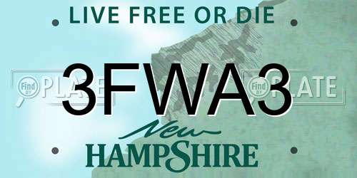 3FWA3 New Hampshire License Plate