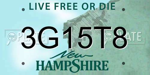 3G15T8 New Hampshire License Plate