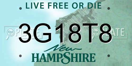 3G18T8 New Hampshire License Plate